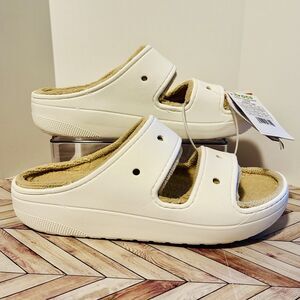 Crocs Cozzzy Towel Sandal M 10 W 12 White Pool Slide Slip On Clog Beige Lining